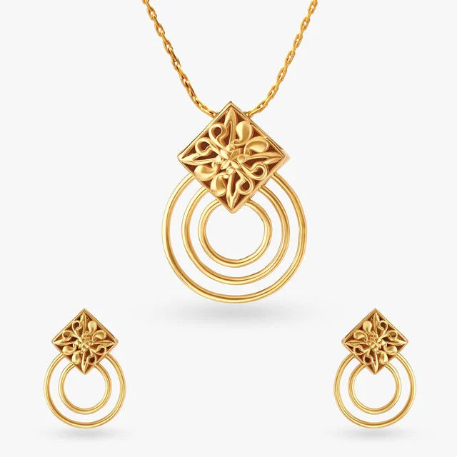 Subtle Geometric Pendant and Earrings Set