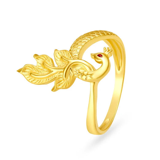 Ethereal Yellow Gold Peacock Finger Ring