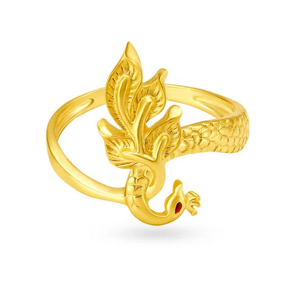 Ethereal Yellow Gold Peacock Finger Ring