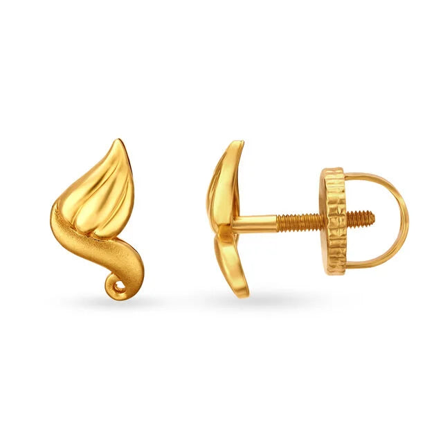 Poised Yellow Gold Swirled Leaf Stud Earrings