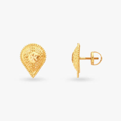 Intricated Teardrop Gold Stud Earrings