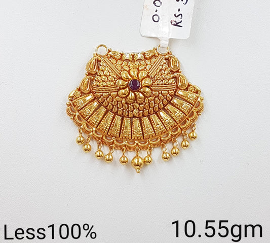 Antique Floral Fan-Shaped Gold Pendant with Ruby Accent