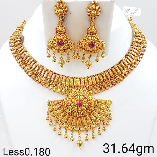Richly Detailed Temple Gold Necklace Set for Brides