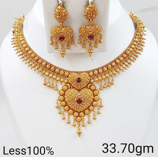 Deluxe Traditional Gold Necklace Set with Dangler Earrings
